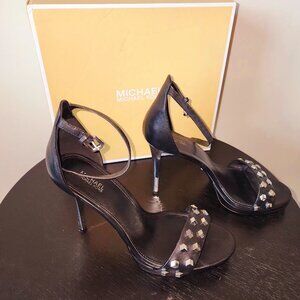 Size 9 Michael Kors Hutton Sandal Black with Silver Heel and Studs